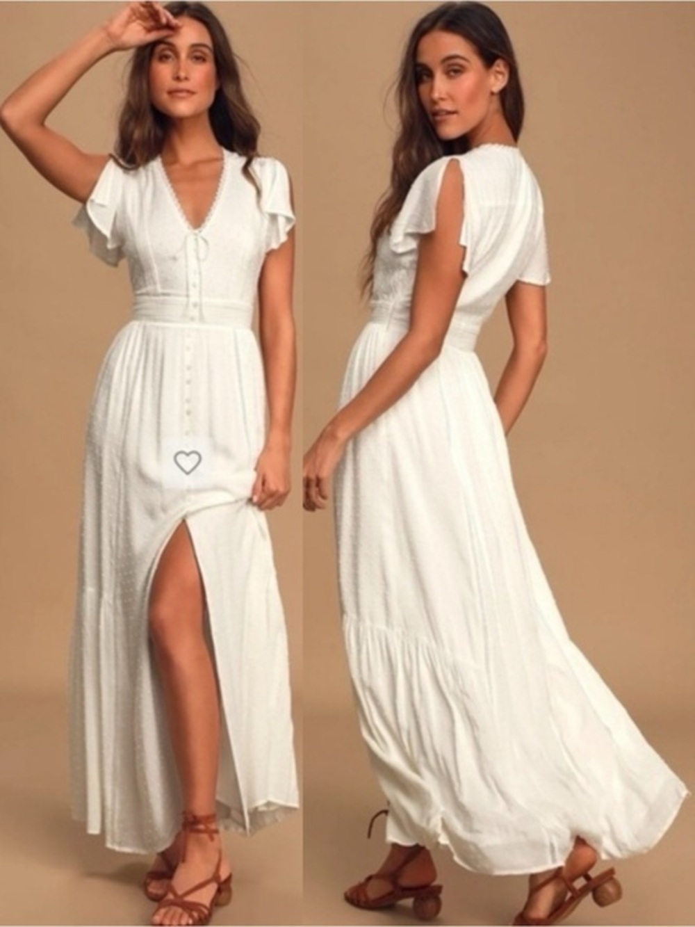 EUC Lulu’s Completely In Love White Swiss Dot Button-Front Maxi Dress Size XL